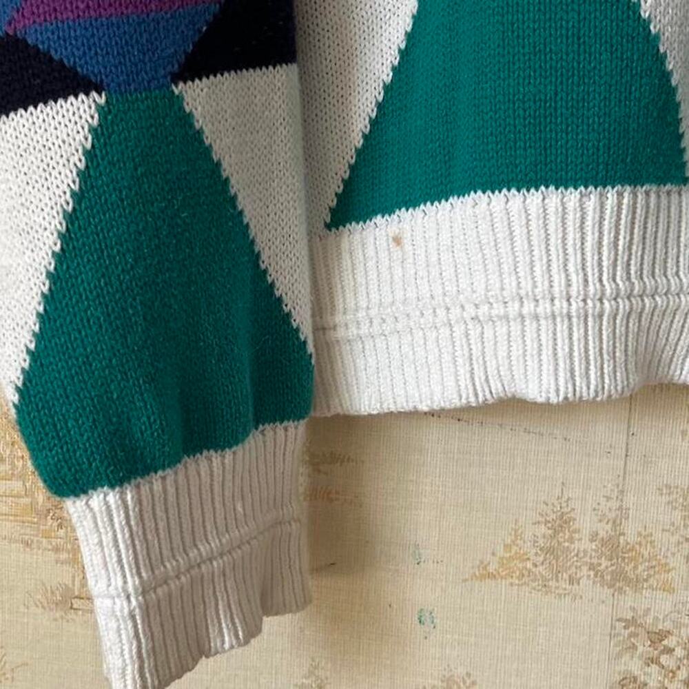 Vintage 90s Jantzen Geometric Sweater | Heavyweight Colorblock Knit | XL - Picture 6 of 8